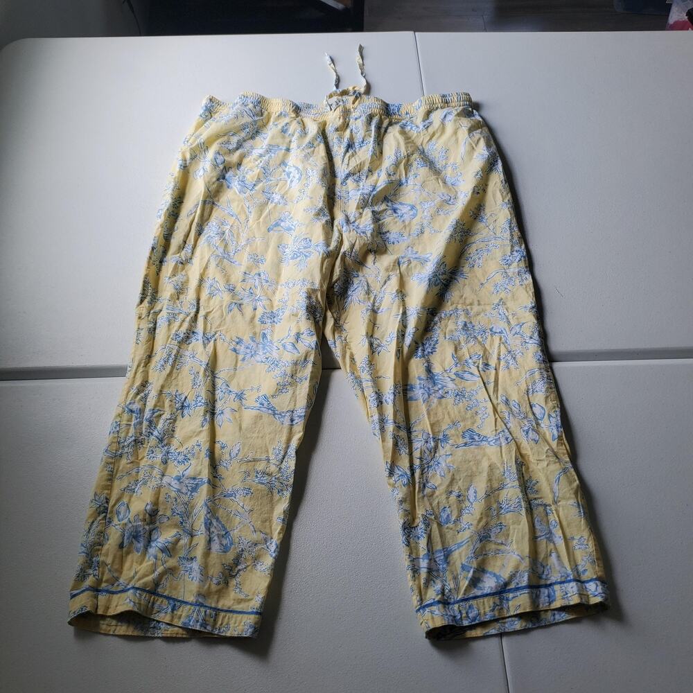 Ella Simone Pajama Set Womens 1X Yellow Bird Floral Capri Pants Button Top - Picture 8 of 13